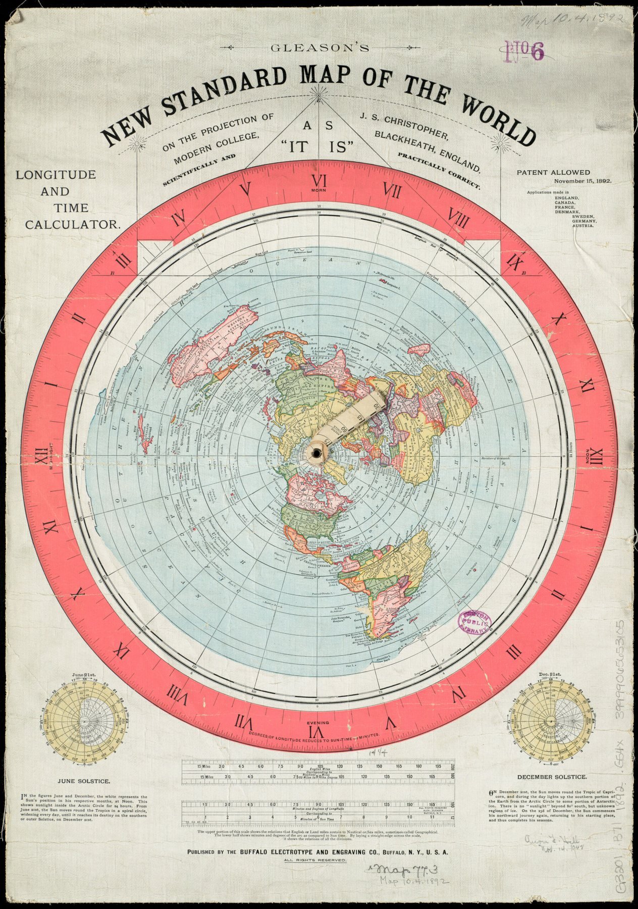 Alexander Gleason's 1892 circular map of the world, north pole at the center